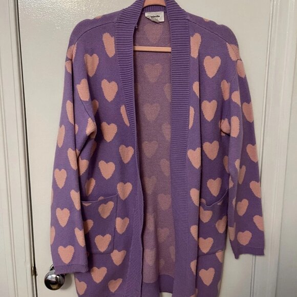 Magnolia Place Purple Pink Hearts Open Cardigan One Size - Picture 1 of 1